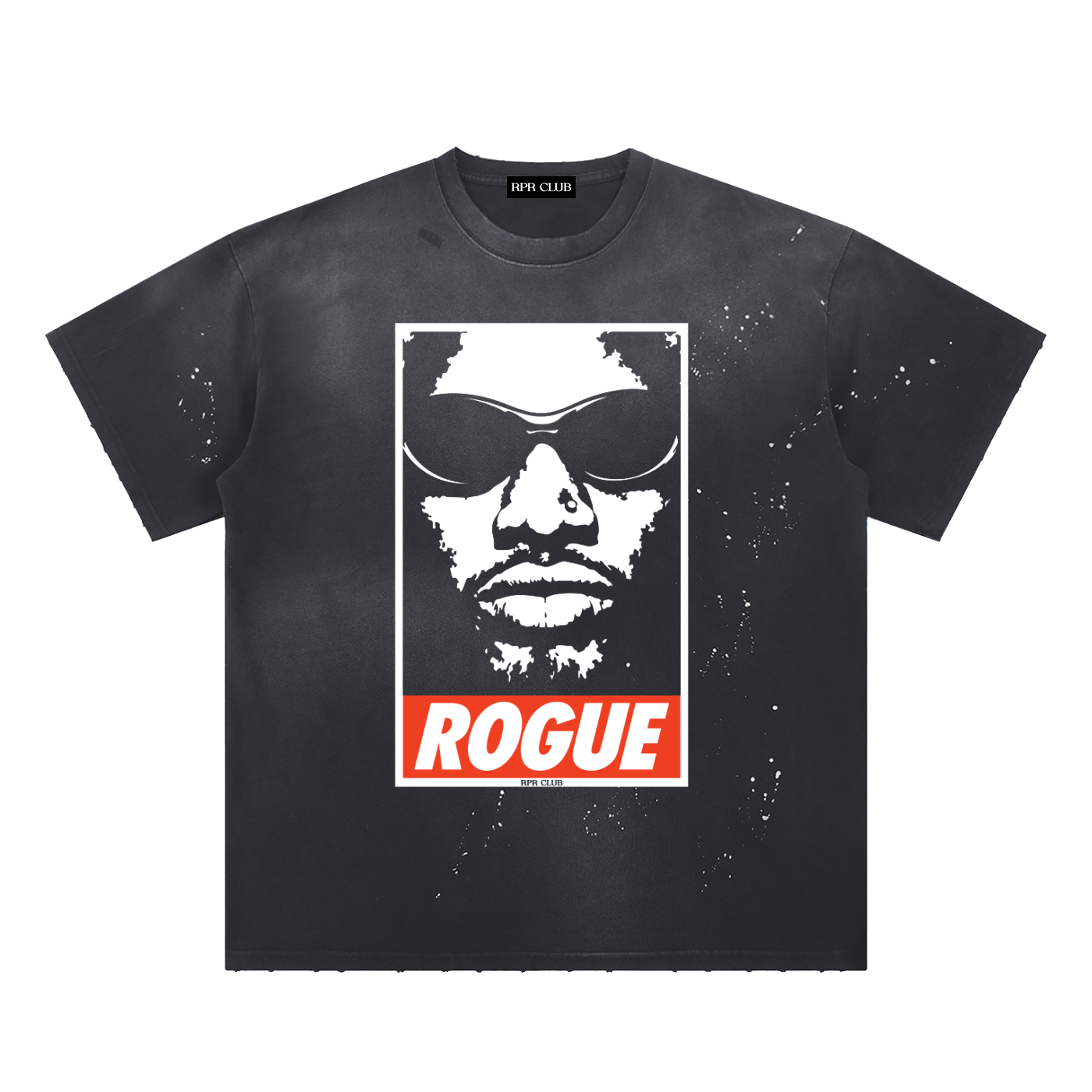 Rogue Face Tee — Hand-Frayed Sunfade Paint Splatter